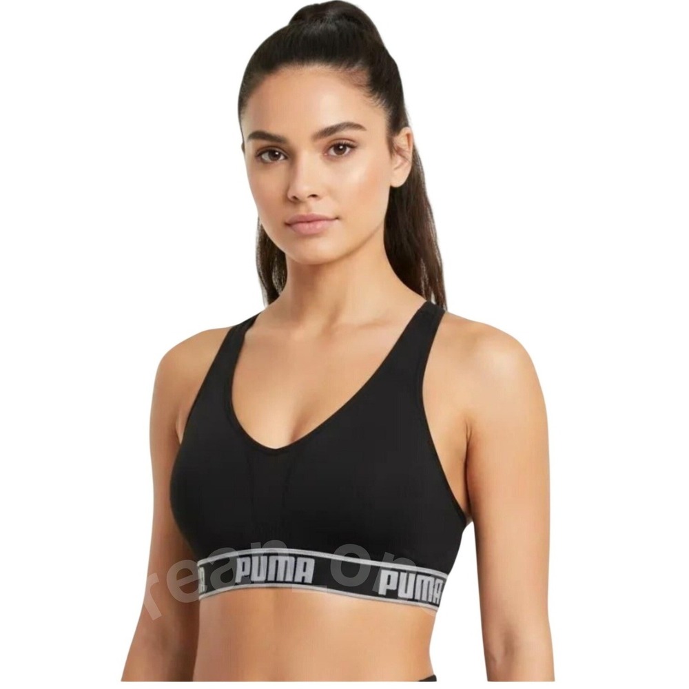 PUMA Women's Black Cross Back Seamless Logo Sports Bra Size M/M
